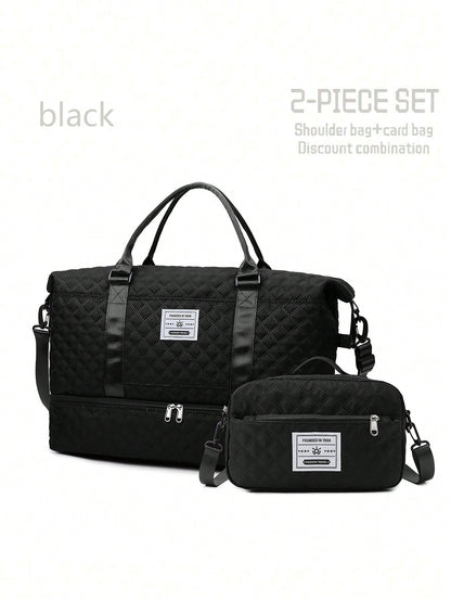 2PCS Large Capacity Travel Duffel Bag, Wet and Dry Separation Fitness Bag, Weekend Overnight Shoulder Bag, Hospital Necessary Mommy Bag, Travel Bag, Holiday Bag, Weekend Bag, Overnight Bag, with a Pull Bar Bag, with Shoe Storage, Boarding Bag, Cosmetics Storage Bag for Suitcase Gym Bag Duffle Bag for Luggage Carry on Bag College Bag Luggage Bags Weekender Bag Hospital Bag Winter Bag for School School Accessories School Stuff